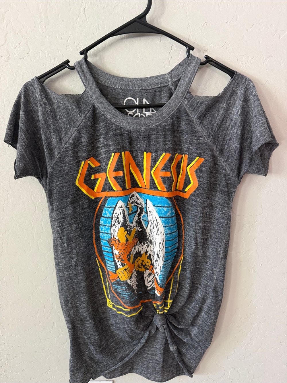 Chaser Charcoal Genesis Graphic Cold-Shoulder Tee with Front Knot - Picture 1 of 4
